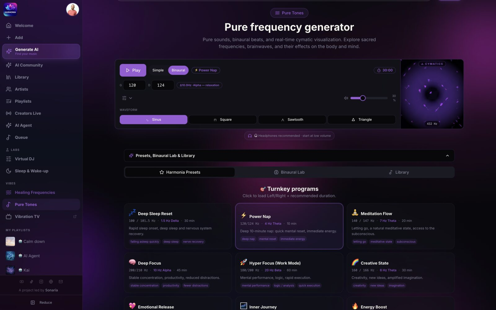 Harmonia — Pure frequency generator